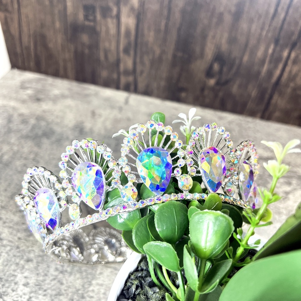 Silver Round Crown for Women, Wedding Headband, Birthday Girl, Prom, Party Gift - Picture 4 of 5